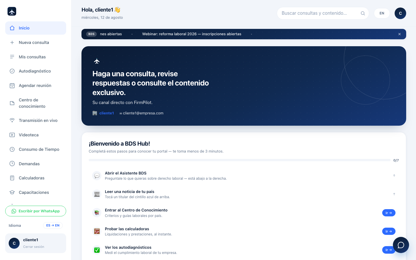 Portal del cliente con la marca de la firma